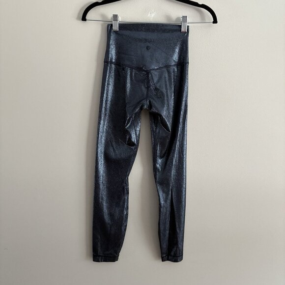 Lululemon 2 Radiate Foil Print Black Night Align High-Rise Ribbed Pant 25” Shine - Picture 7 of 11
